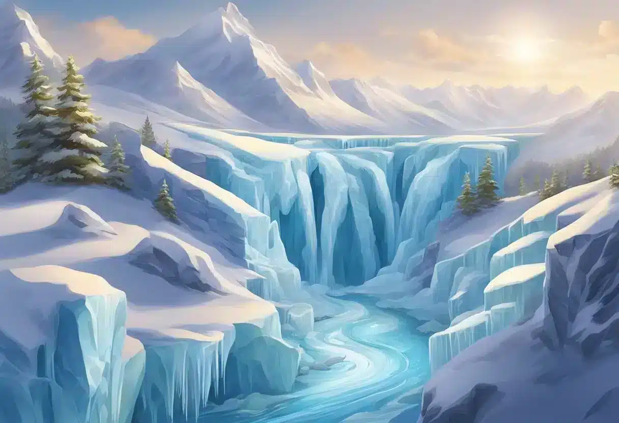 Alpine ice melting, ingredients swirling, creating weight loss effects