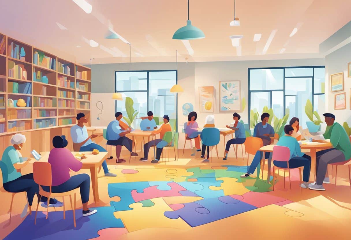 image-156 - Preventive Medicine Daily People engaging in memory-boosting activities like puzzles, games, and social interactions in a vibrant, welcoming environment