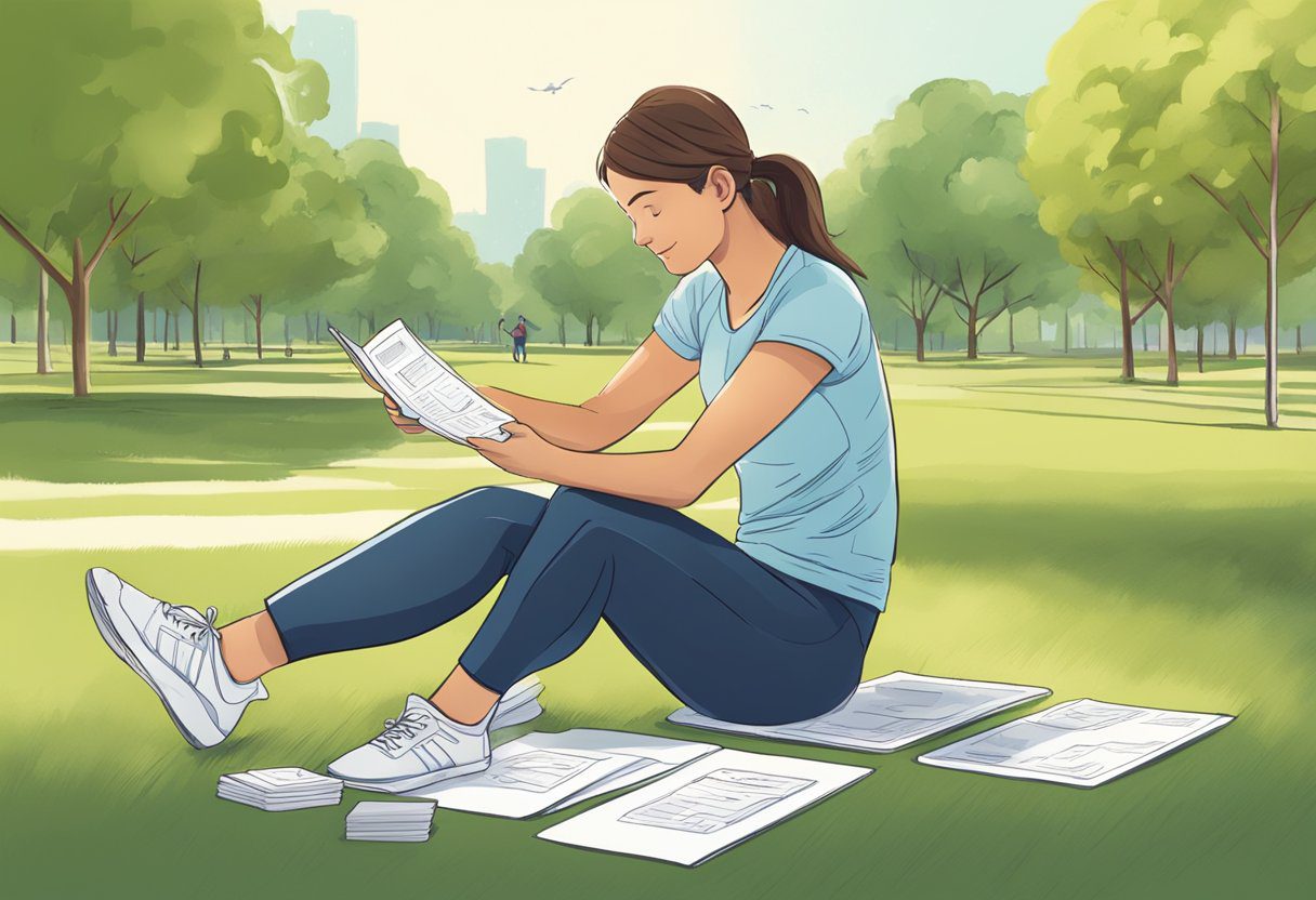 image-158 - Preventive Medicine Daily A person exercising in a park while studying flashcards