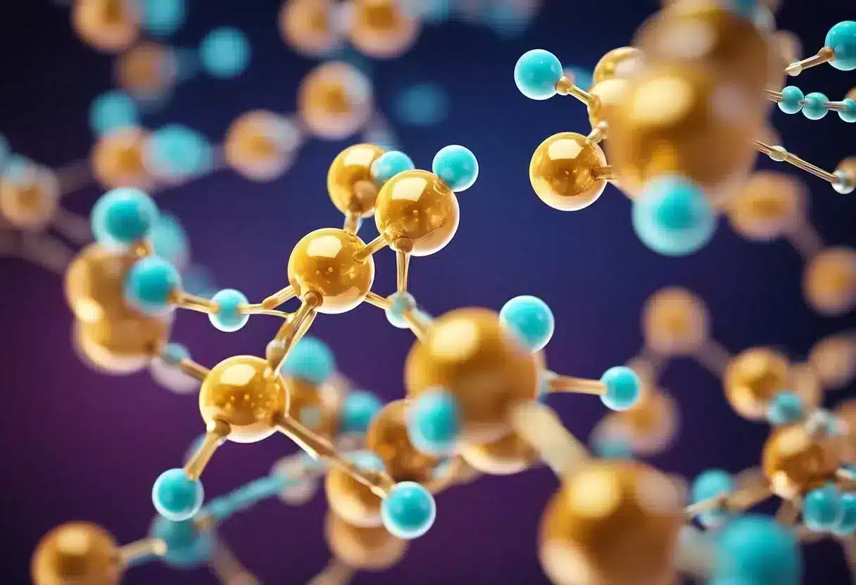 A vibrant illustration of n-acetyl cysteine molecules boosting immune system defenses in a dynamic and colorful environment