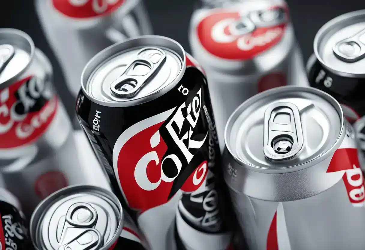 Two cans of Diet Coke and Coke Zero placed side by side on a clean, white surface with their logos facing forward