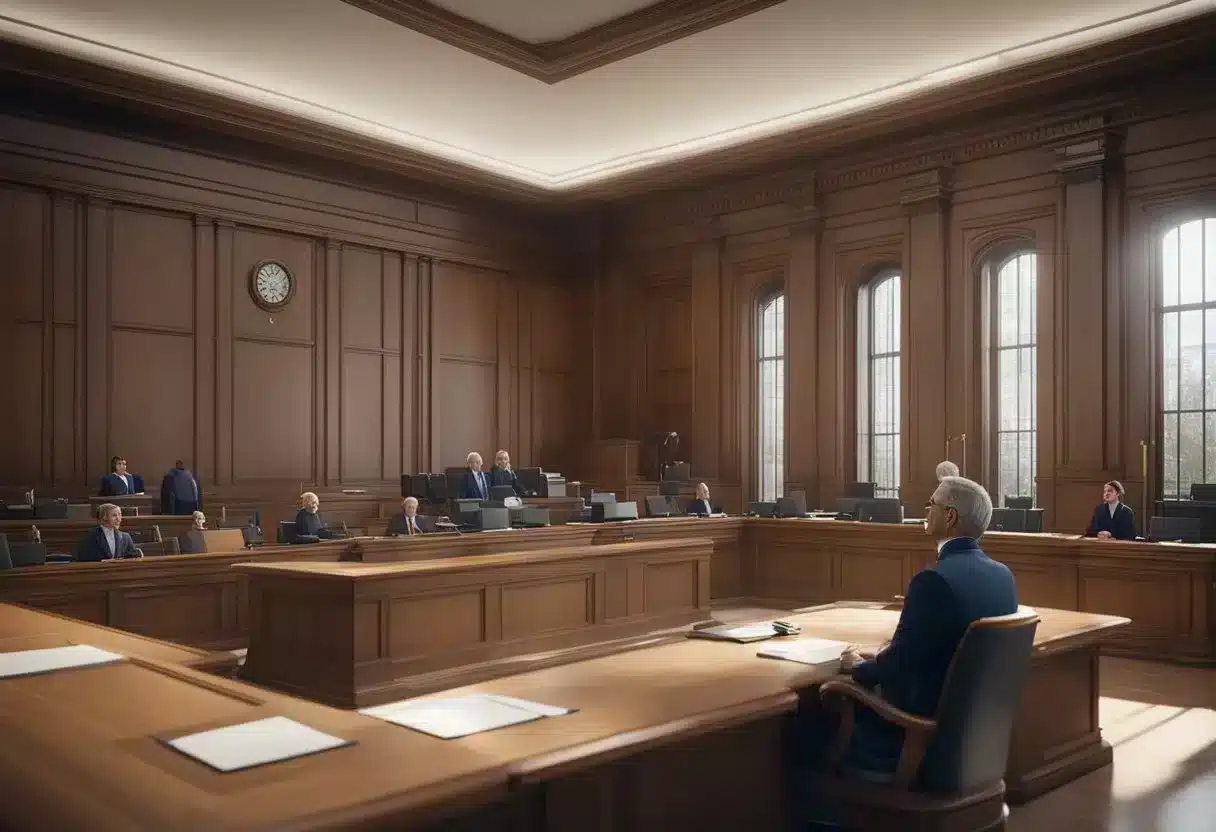 image-151 - Preventive Medicine Daily A courtroom with judges and lawyers discussing preventive genomics policy and legal framework