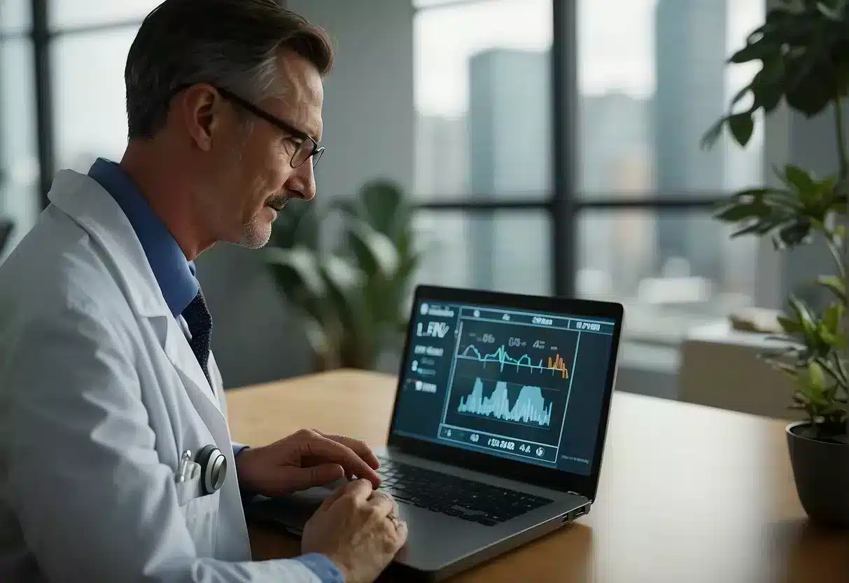 A doctor uses telemedicine technology to remotely monitor a patient's vital signs and provide preventive medical care