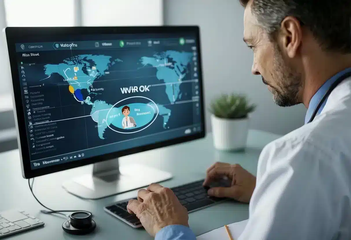 A doctor consults with a patient via video call, discussing preventive care and remote monitoring. They navigate digital health records and share educational resources