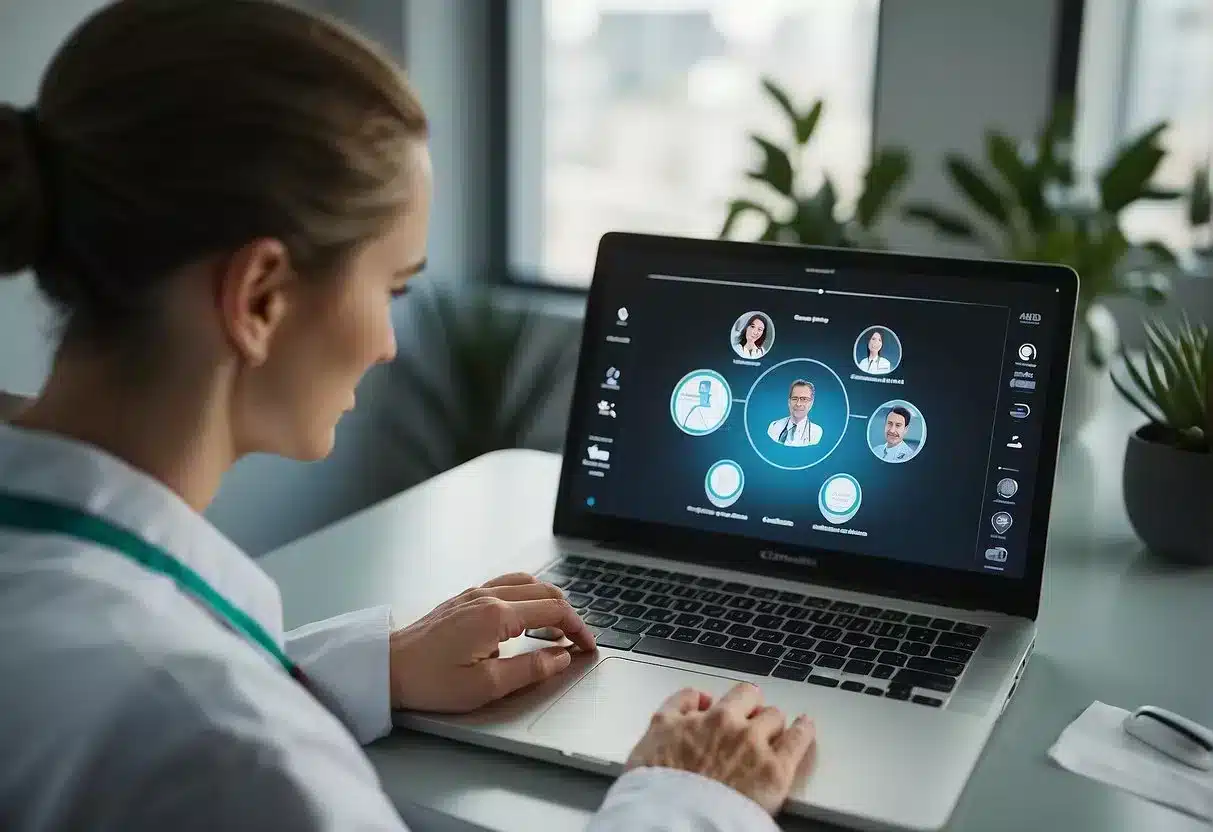 A doctor consults with a patient via video call, discussing preventive medicine and specialized telemedicine services