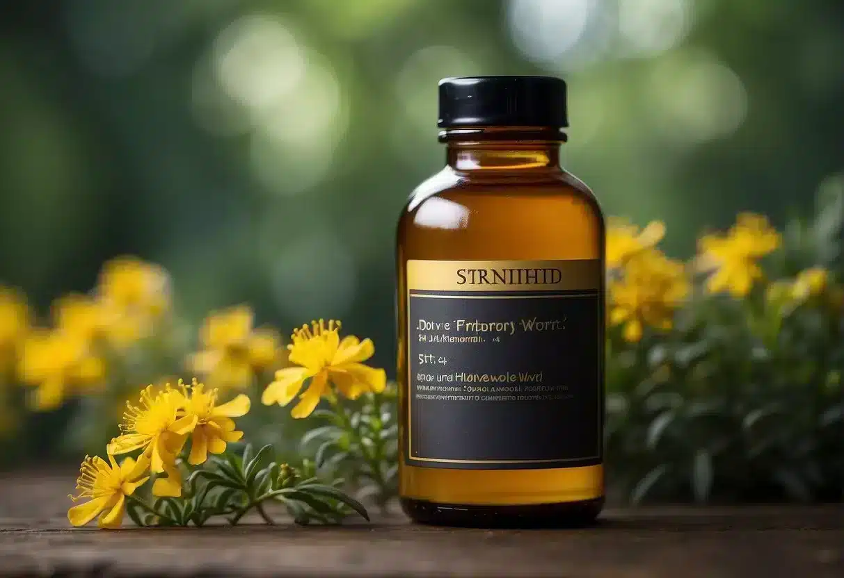 A bottle of St. John's Wort with a label clearly stating its regulatory status