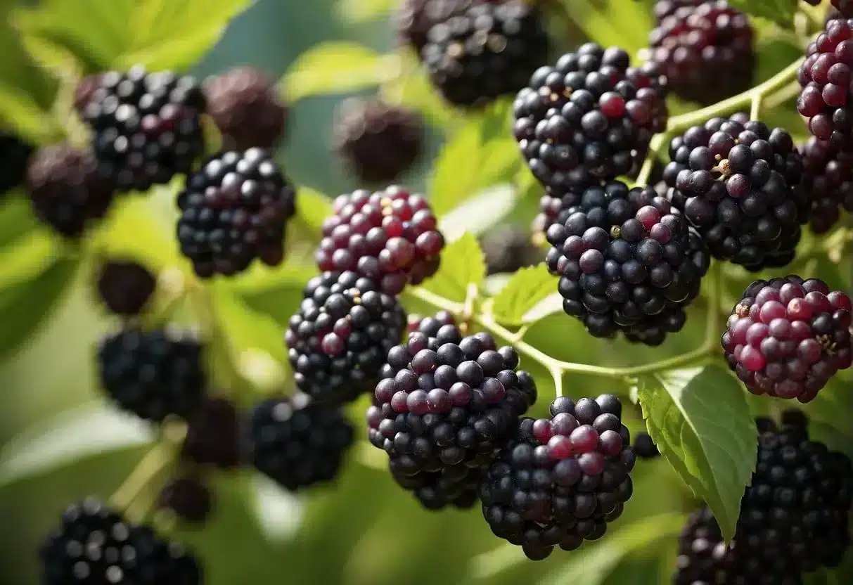 A vibrant display of elderberry clusters surrounded by text bubbles with common health-related questions