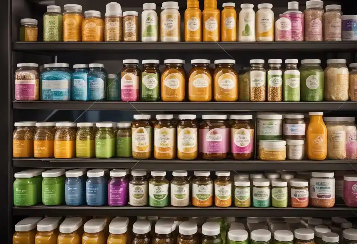 A colorful display of various probiotic products with "Best Probiotic for Diabetes" prominently displayed