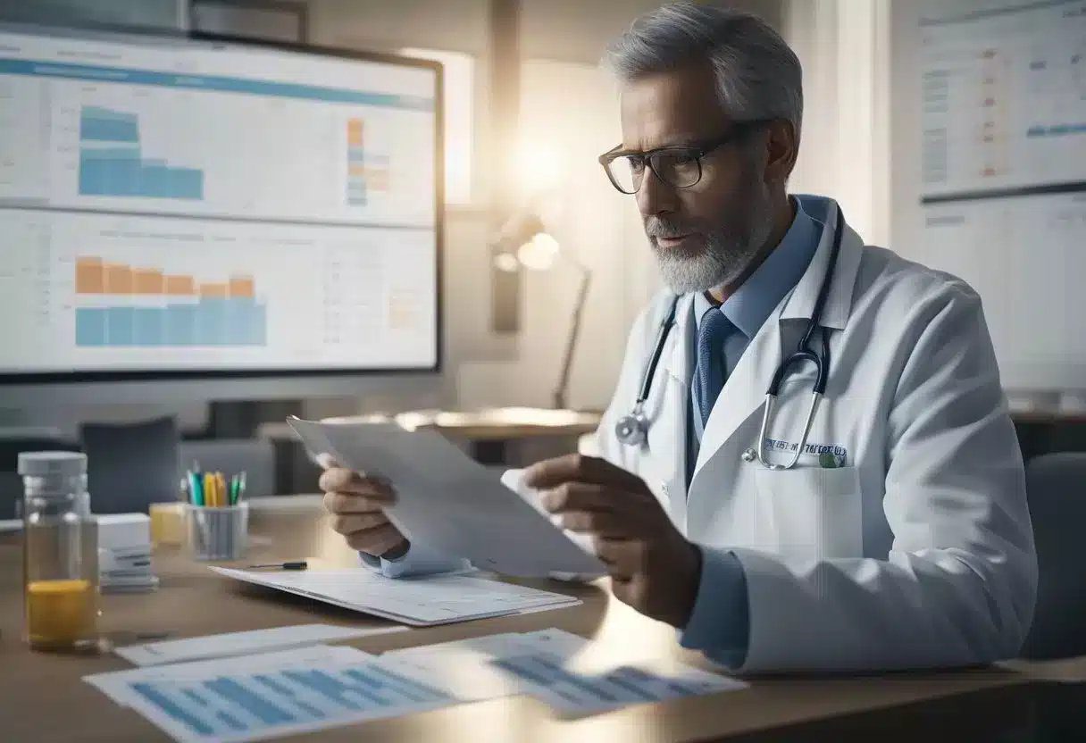 A doctor reviewing charts and medication for autoimmune rheumatic diseases prevention