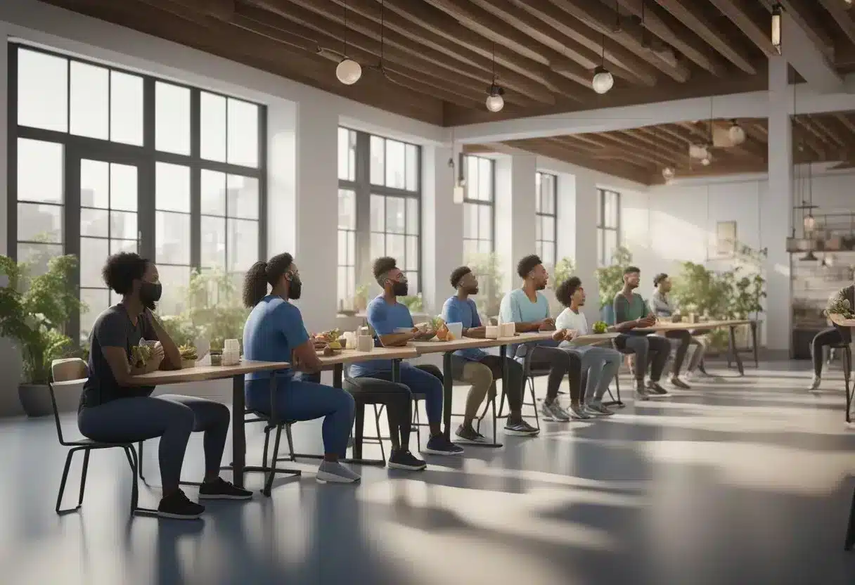 A group of diverse individuals engage in physical activity, eat a balanced diet, and attend regular check-ups with healthcare professionals to prevent autoimmune rheumatic diseases