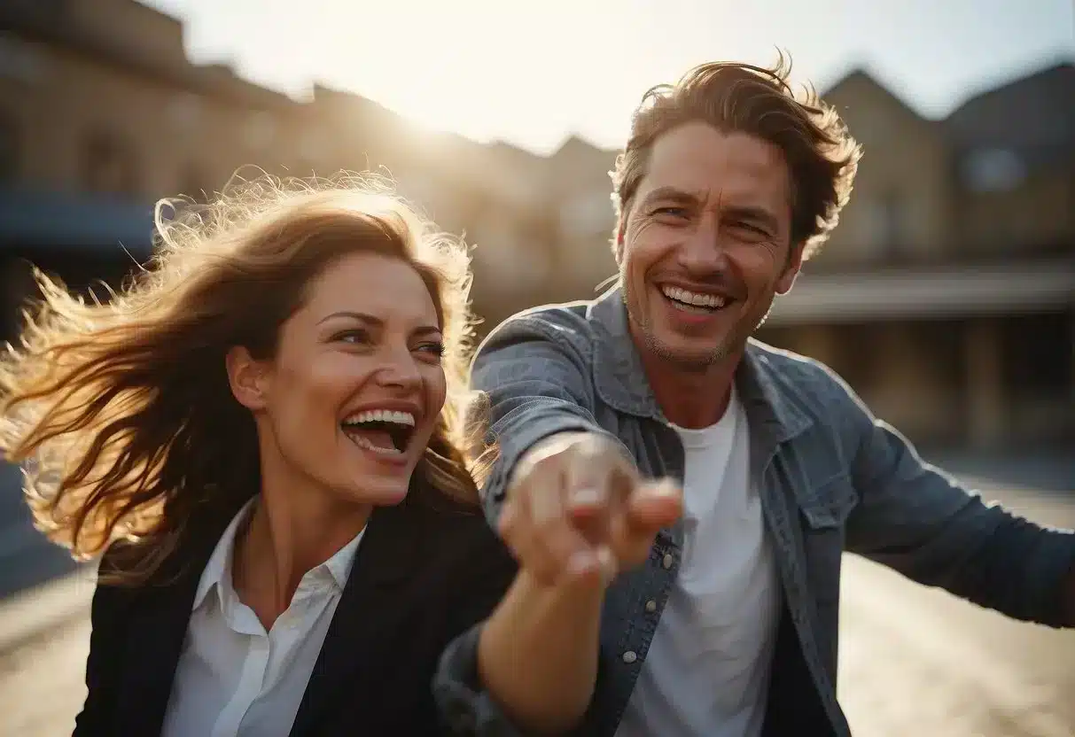 A woman joyfully reaches climax while her partner attentively focuses on her pleasure