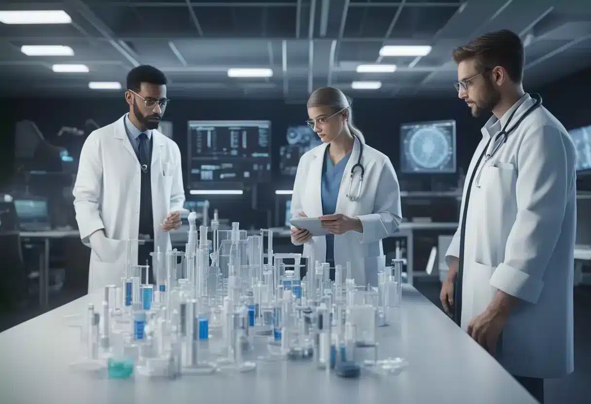 A group of scientists and doctors collaborate on a plan to prevent and control congenital diseases. They review data, discuss strategies, and work towards a common goal