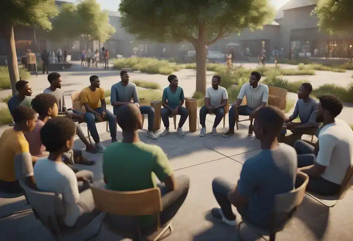 A group of diverse individuals discussing and sharing information on preventing and controlling congenital diseases in a community setting