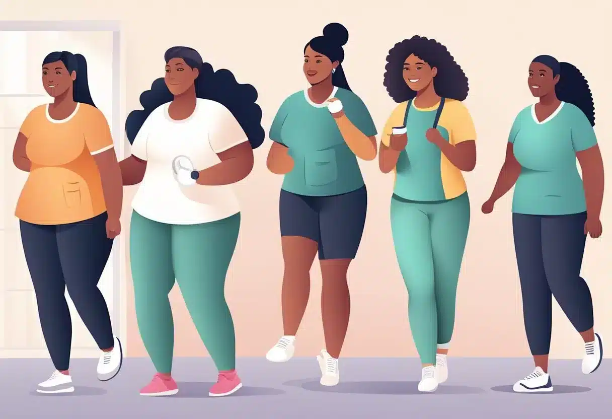 A group of diverse women engage in physical activity, attend health workshops, and receive medical check-ups to prevent genitourinary diseases