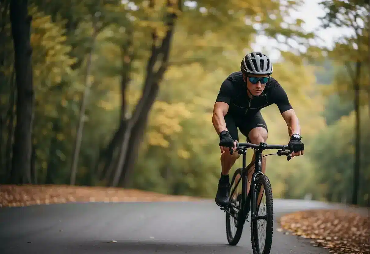 A person wearing a helmet while riding a bike on a smooth, well-maintained path with clear signage for safety rules