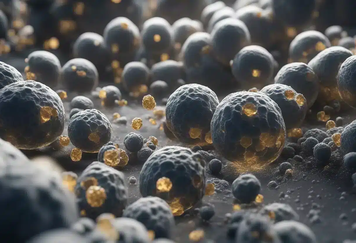 A damaged intestinal barrier with permeable cells and foreign particles entering the bloodstream