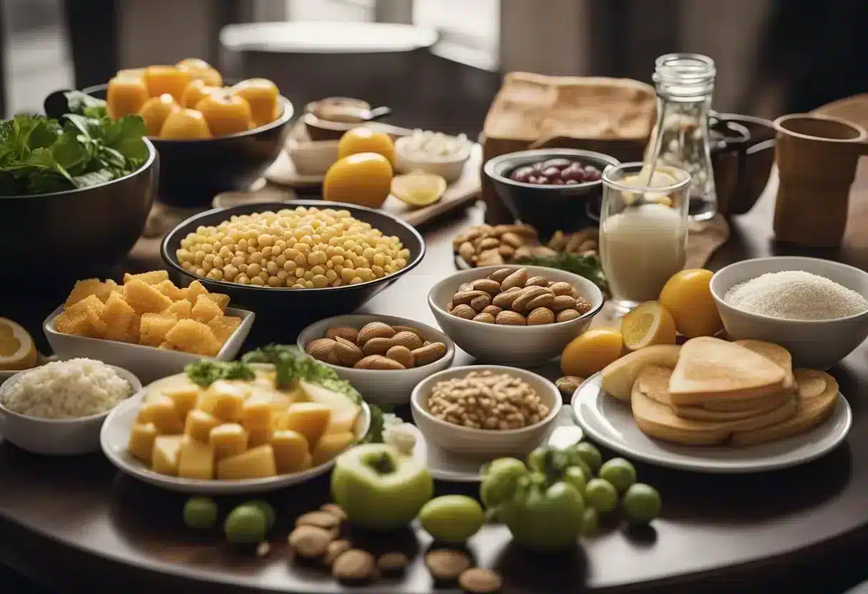 A table with various triggers: stress, certain foods, and hormonal changes. A person feeling discomfort and bloating