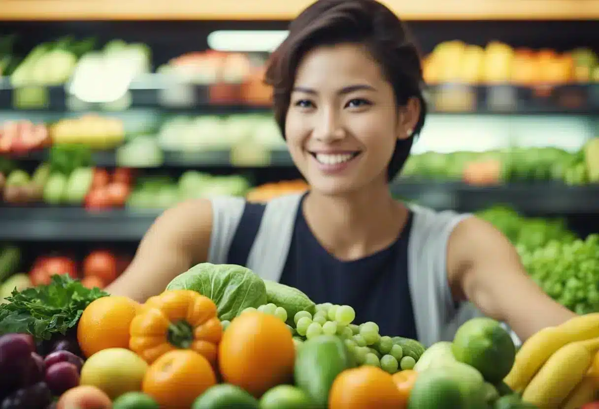 Fresh fruits and vegetables replacing unhealthy processed foods. A person feeling energetic and vibrant after making the switch