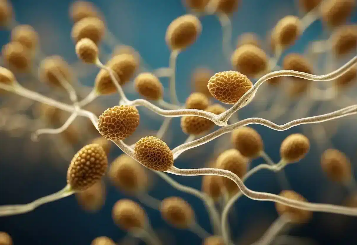 Probiotic seeds interact with other health areas, creating synergies. The seeds are depicted as active and vibrant, with lines connecting them to represent the interaction with other health areas