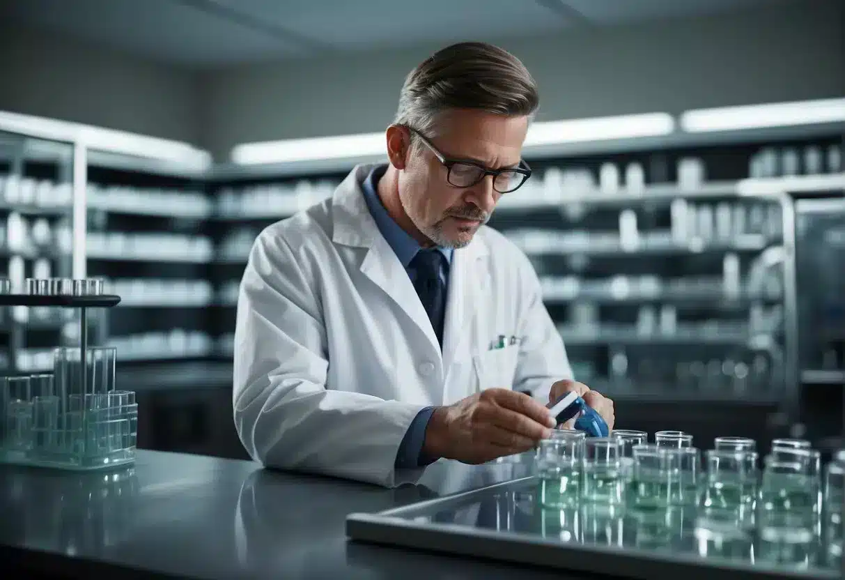 A scientist carefully examines probiotic supplements for weight loss, ensuring they meet strict regulations and quality assurance standards