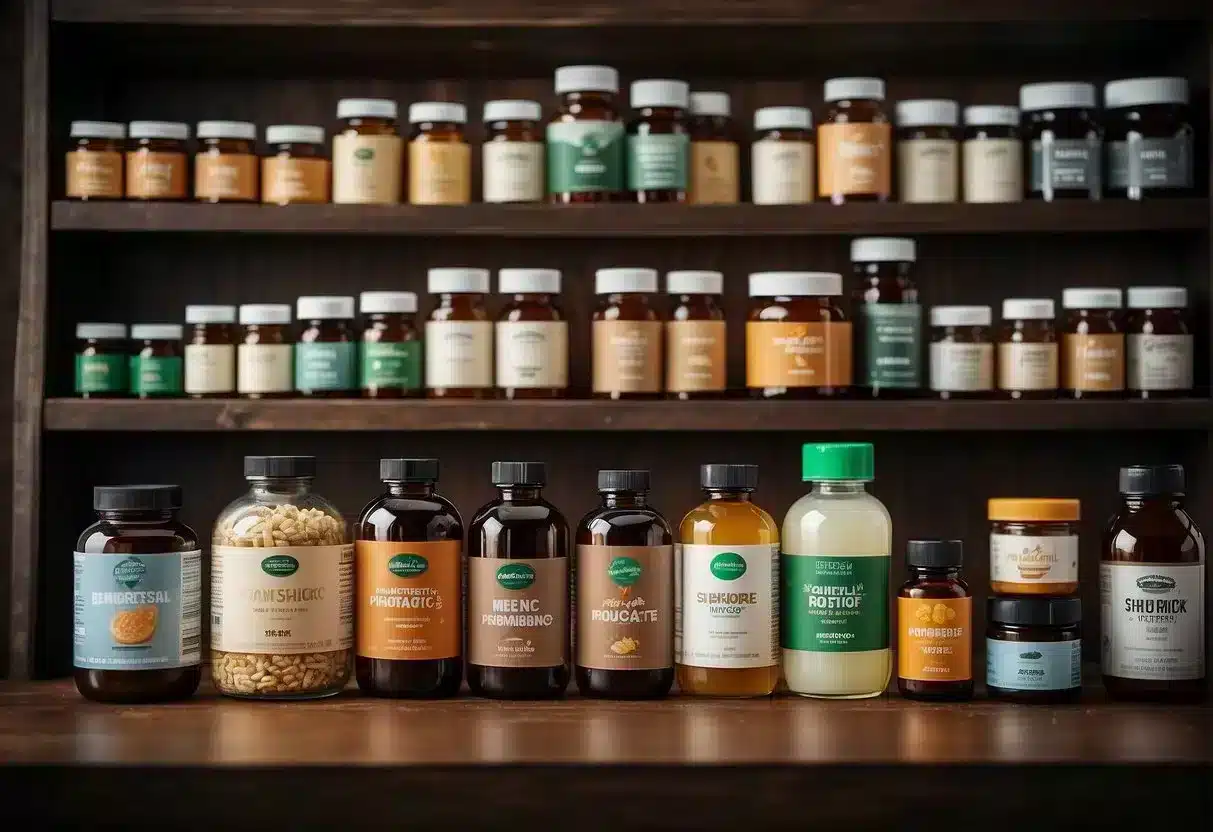 A shelf with various probiotic products, labeled "Best for Men," showcasing different brands and types of probiotics for selection