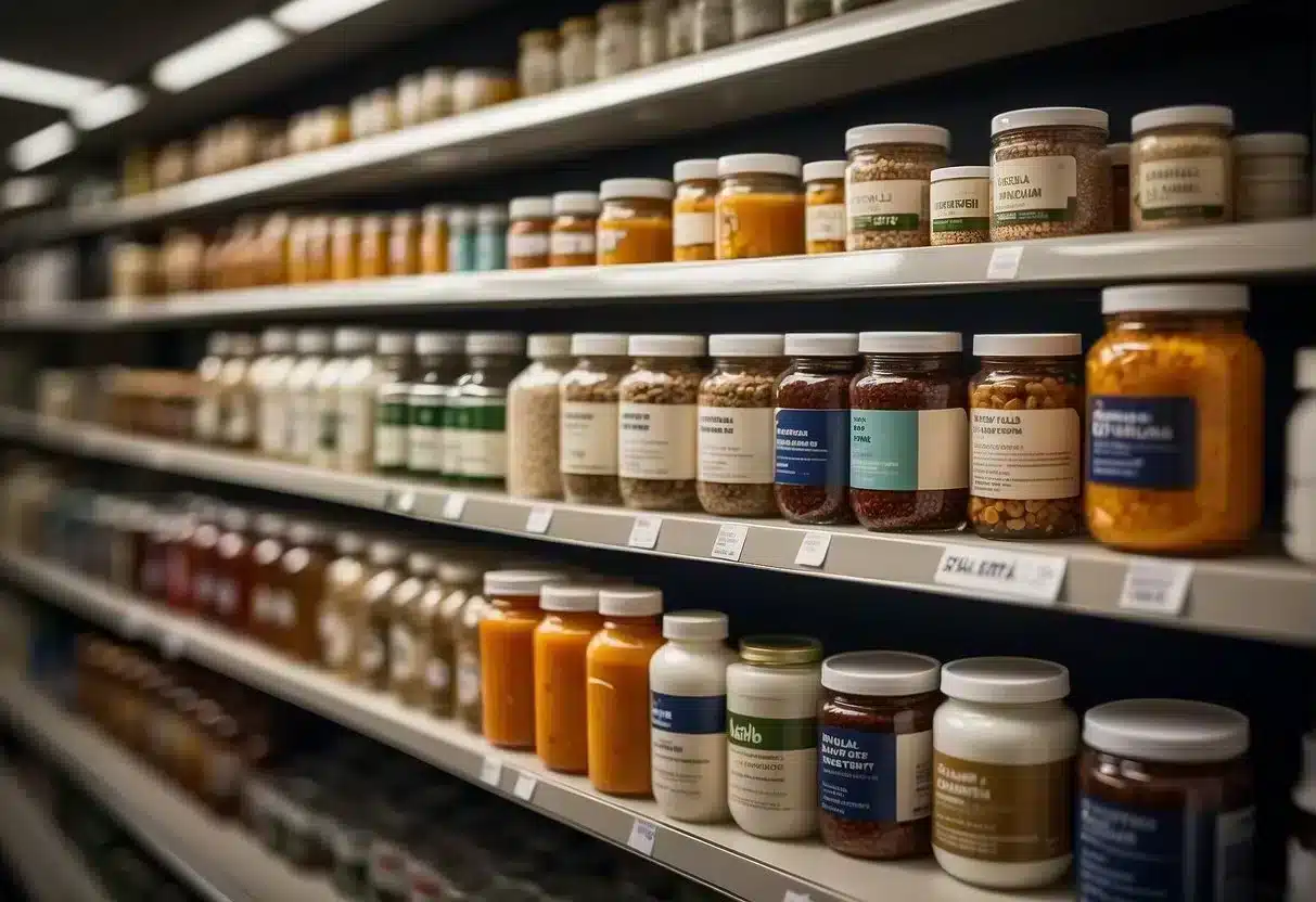 A shelf filled with various probiotic products, accompanied by positive reviews and ratings from satisfied male customers