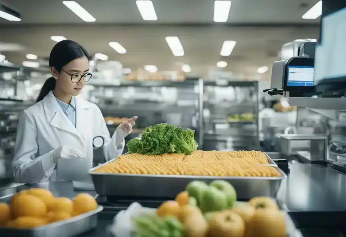 AI analyzes food data, suggesting tailored diets. Visualize a computer program processing food information and generating personalized meal plans