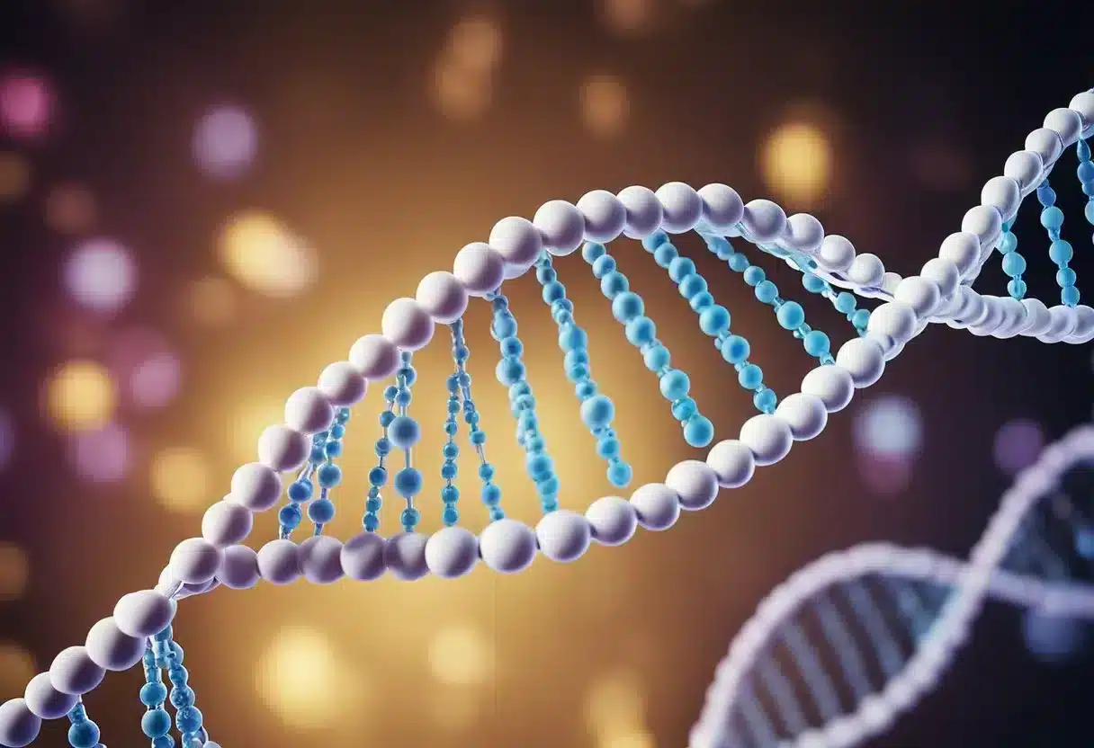 Methylation: DNA strand with methyl groups added, illustrating genetic modification and research into technological advances