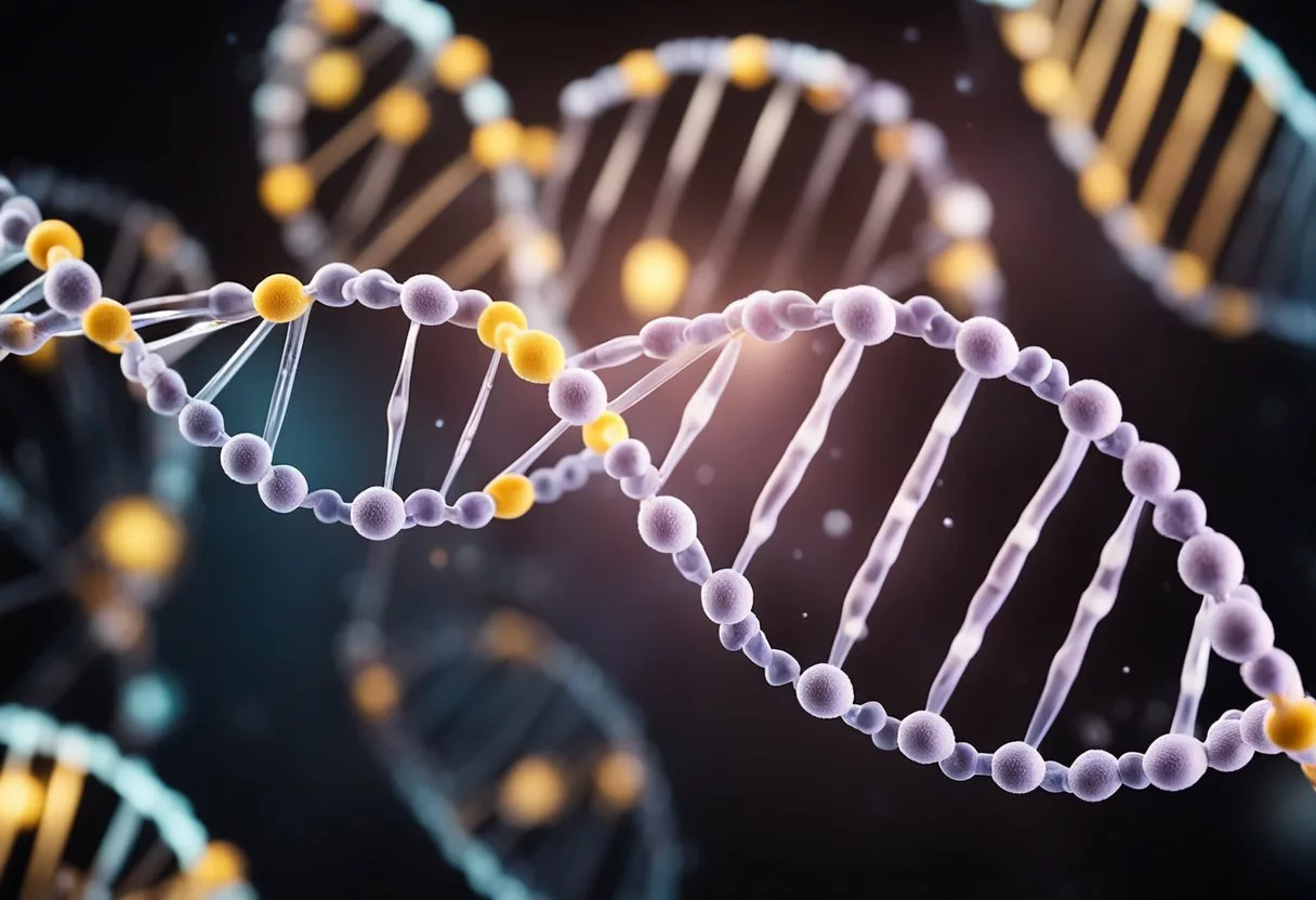A DNA molecule being modified by adding a methyl group to a cytosine base, altering its gene expression