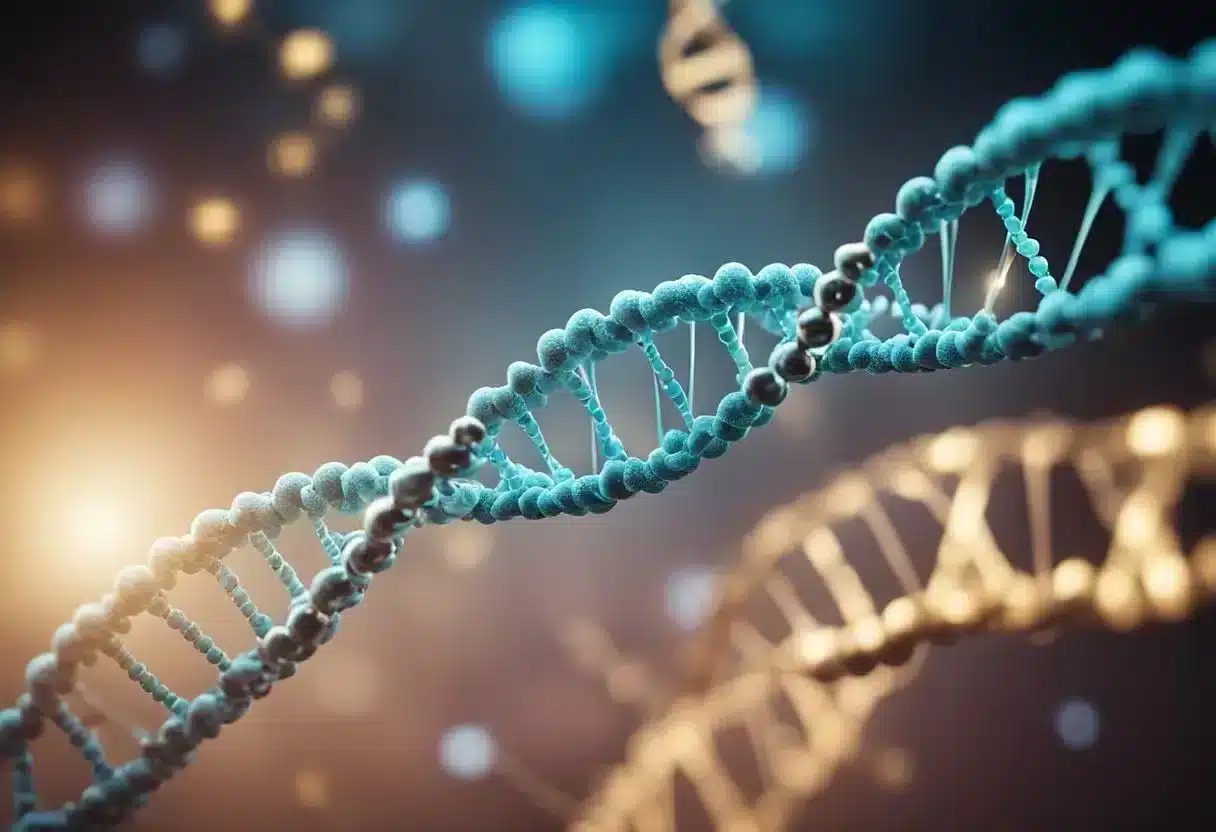 A DNA strand being modified by histone methylation enzymes
