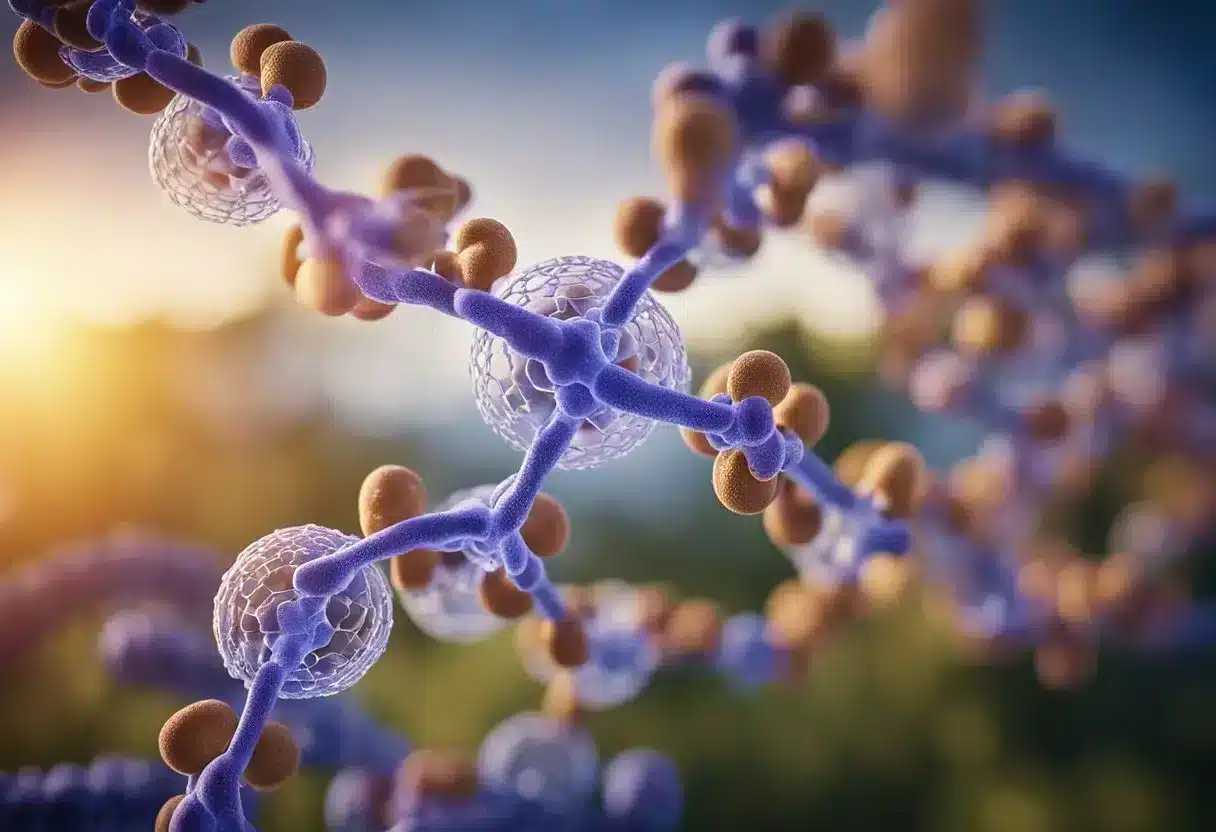 Histone proteins with methyl groups attached, representing gene regulation and memory formation. Disease-related changes in methylation patterns