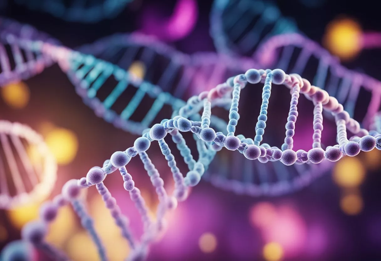 A DNA strand being modified by methyl groups, leading to potential cancerous changes in the genetic code