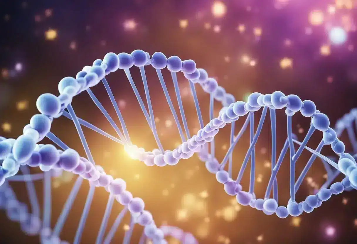 A DNA strand being modified by methyl groups, with cancer cells showing abnormal methylation patterns