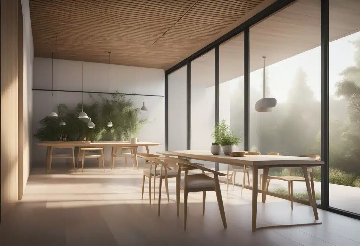 A serene, tranquil setting with a sense of lightness and release. A calm atmosphere with soft, forgiving colors and open space