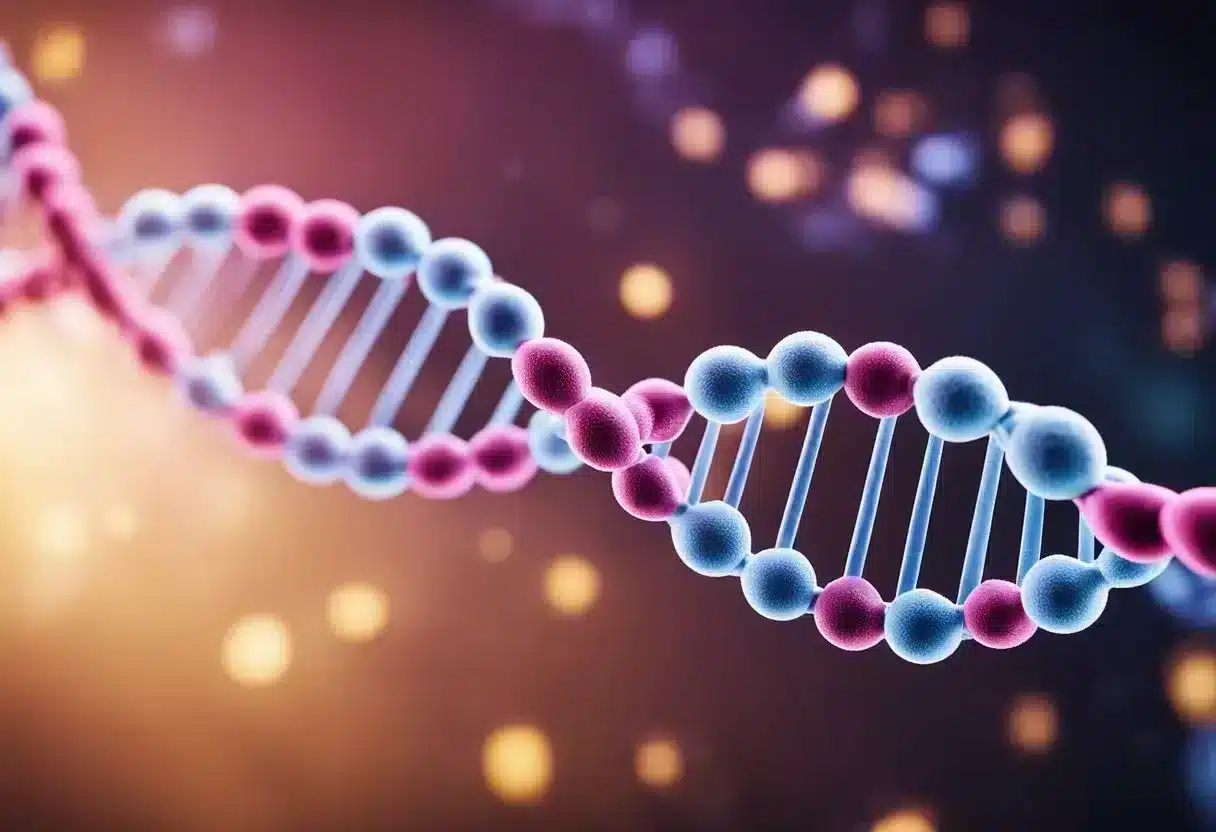 A DNA strand with methyl groups attaching to specific genes, influencing developmental impact