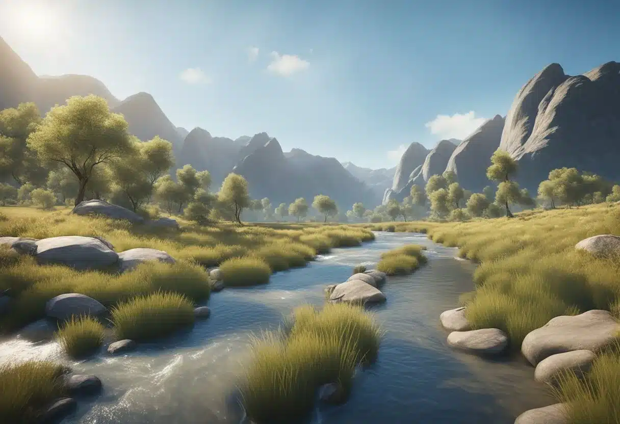 A serene, peaceful landscape with a clear blue sky and a flowing river, symbolizing the mental and emotional benefits of forgiveness