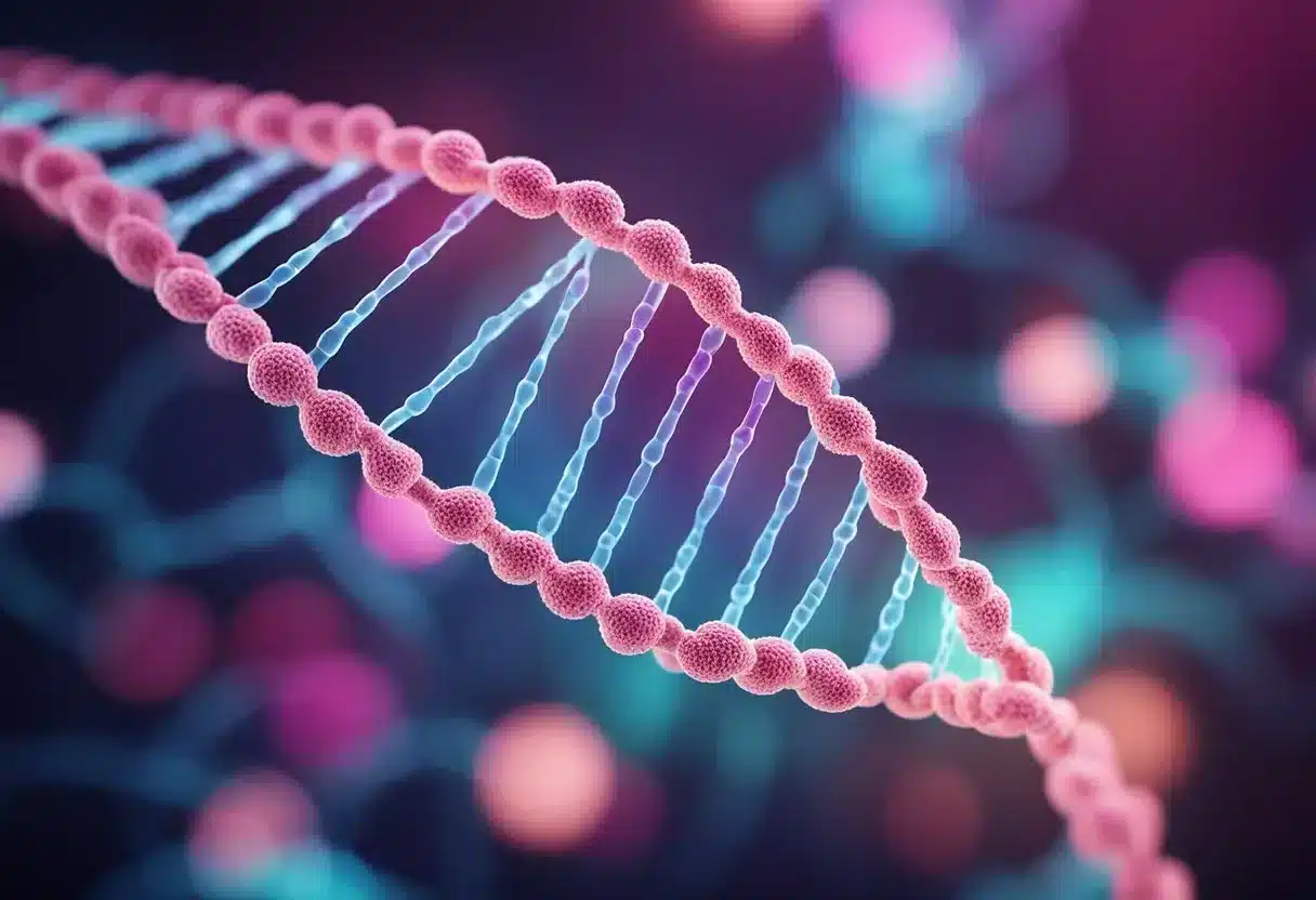 Bright DNA helix with methylation marks, surrounded by cardiovascular symbols like hearts and arteries, representing the link between epigenetic biomarkers and cardiovascular health