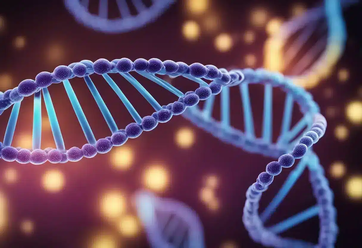 A DNA strand with methyl groups impacting a healthy heart