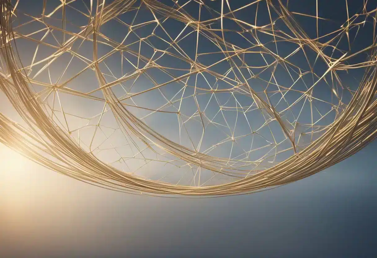 A group of interconnected lines symbolizing kinship and support, radiating positive energy and promoting well-being