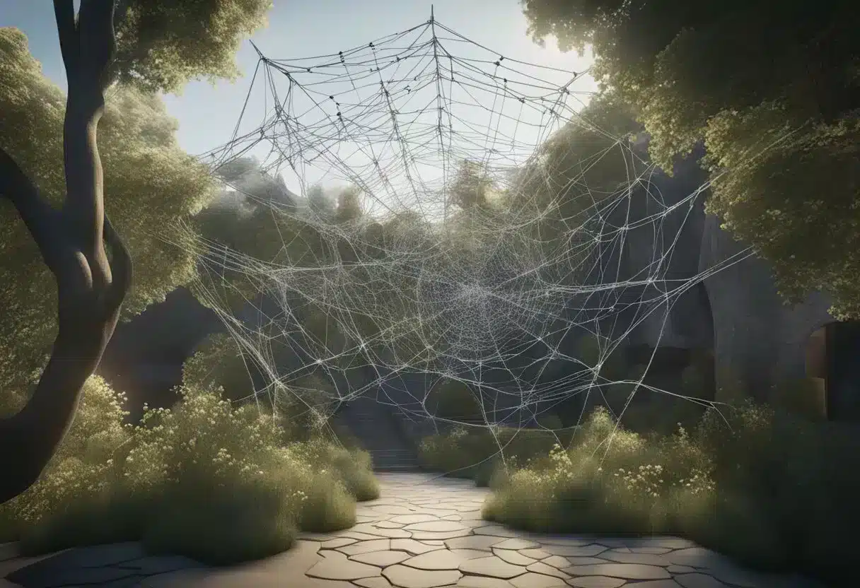 A tangled web of interconnected relationships, with nodes representing family members and lines symbolizing the complex dynamics of kinkeeping and its impact on health