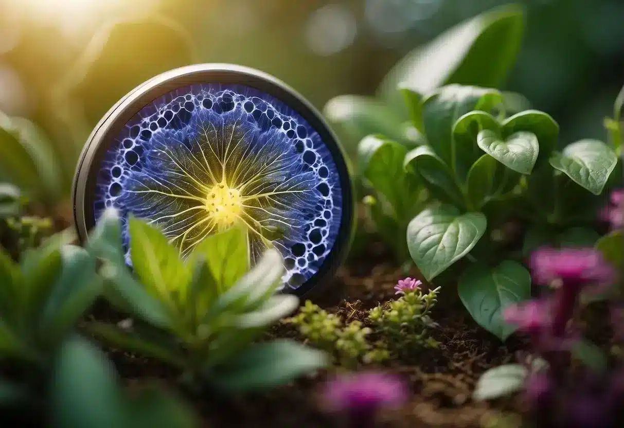 A healthy kidney surrounded by vibrant, flourishing plants, symbolizing the positive impact of RYZE on kidney health