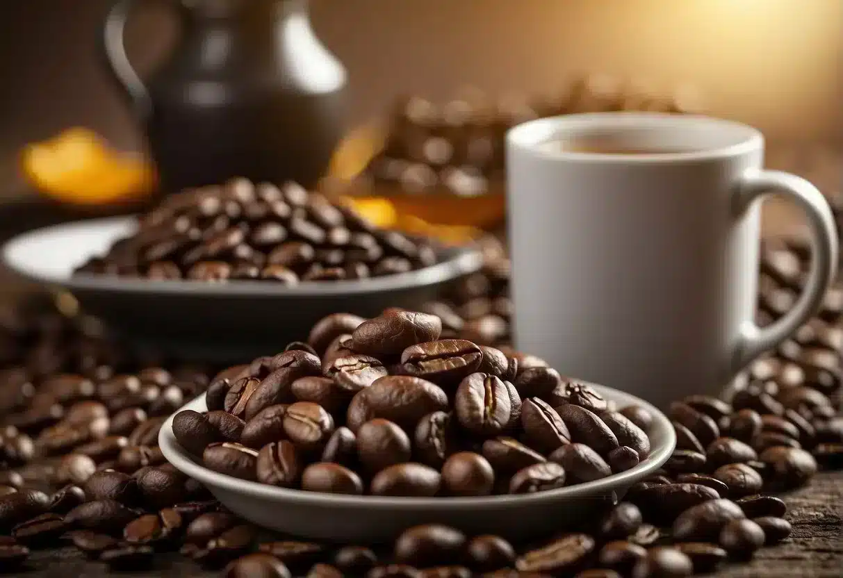 A healthy liver surrounded by RYZE coffee beans and a mug