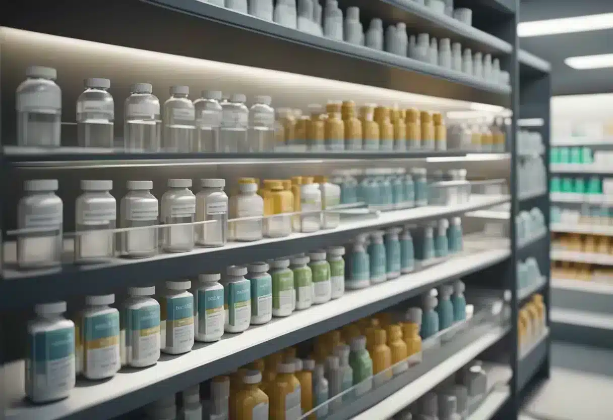 N-acetylcysteine removed from shelves. Empty medicine bottles and concerned faces of customers at a pharmacy