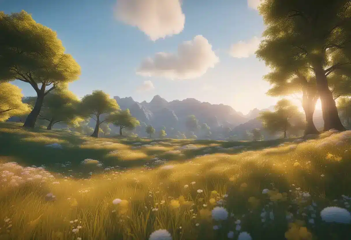 A serene landscape with vibrant colors and soft, natural lighting evoking a sense of peace and joy