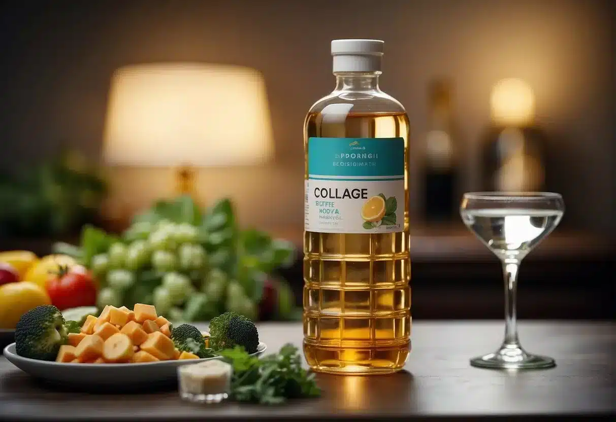 A variety of collagen supplement forms displayed with research data on efficacy