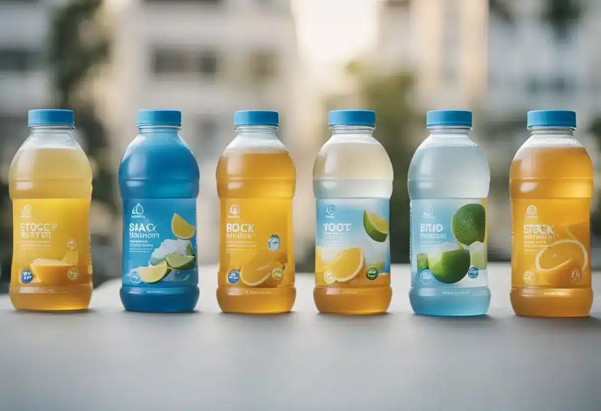 Different age groups with electrolyte drinks, from children to elderly, in various lifestyle settings such as sports, work, and leisure activities