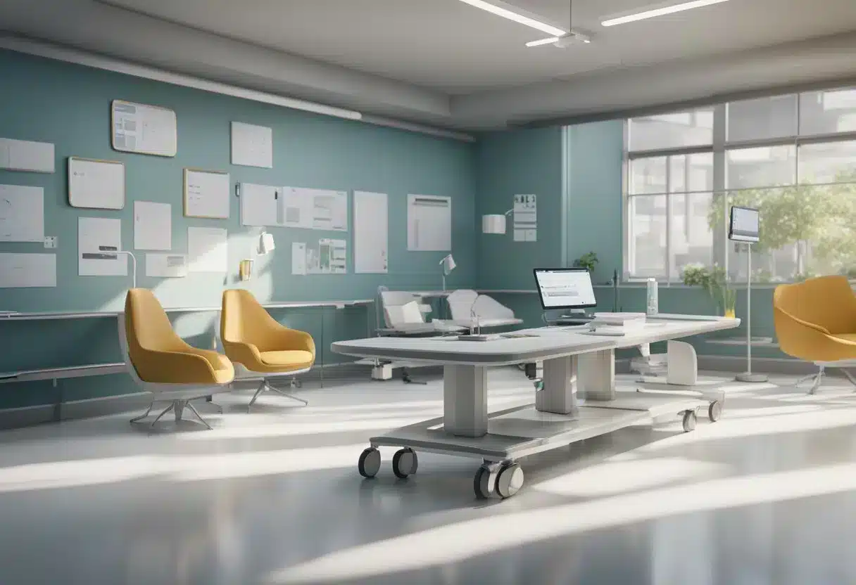 A modern healthcare setting with remote patient monitoring devices and technology, showcasing equity and accessibility in healthcare for all