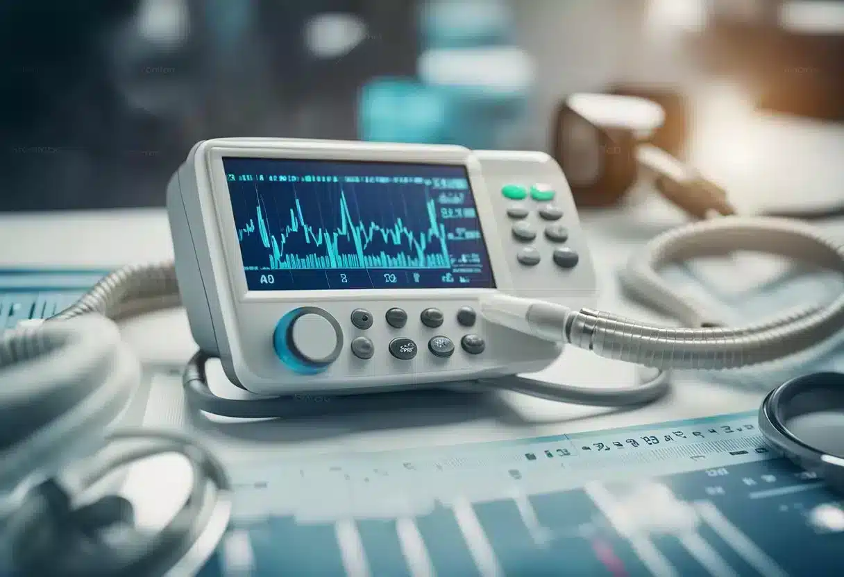 A heart rate monitor displaying a high number, surrounded by medical equipment and a concerned medical professional