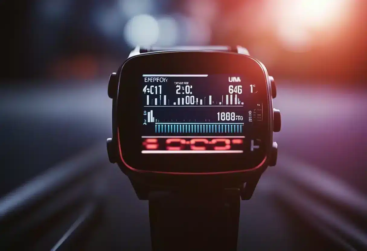 A heart rate monitor beeping rapidly, with a red warning light flashing