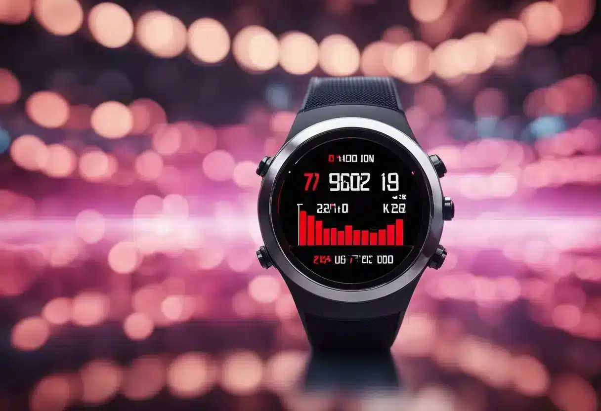 A heart rate monitor displaying a high, red, flashing number